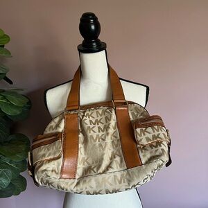 Michael Kors Signature Satchel Handbag  Khaki Gold Hardware
